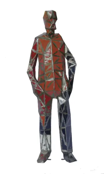 Product image 1 of the product “Standing Man, 181cm height, sculpture from upcyceled oil barrel. ”